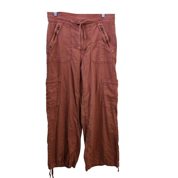 American Eagle 2024 Dreamy Drape Baggy Wide Leg Pants Terracotta Linen Size 18 - Picture 2 of 14